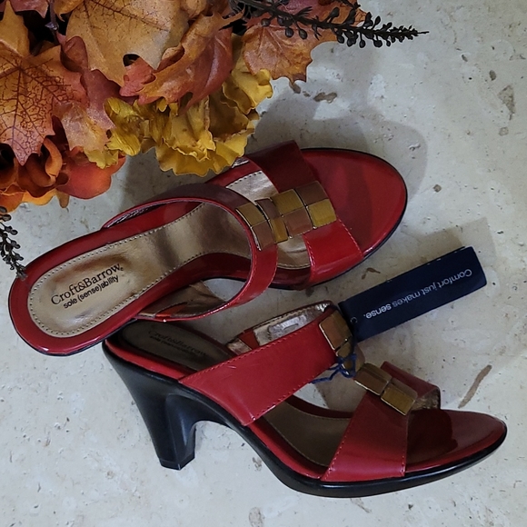 NEW High Heel Sandals Red Patent Open Toe Sole Sense Ability Pad Croft Barrow 6 - Picture 5 of 16